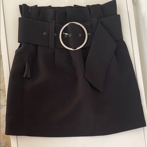 Black Paperbag Waist Mini Skirt with Belt